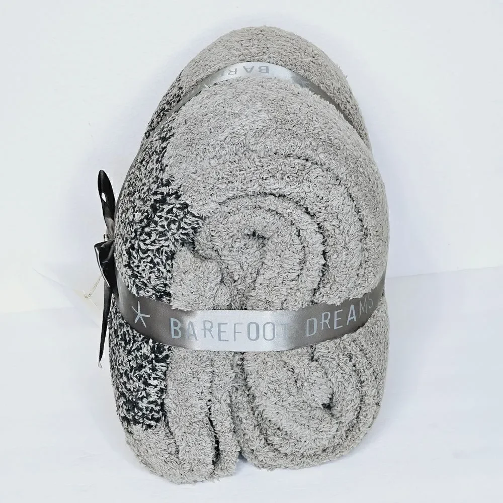 New! Barefoot Dreams CozyChic Blanket Heather Stripe Warm Grey Carbon Throw